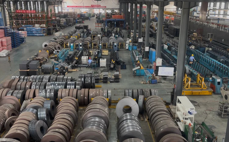 Steel materials and equipment inside the LYD factory