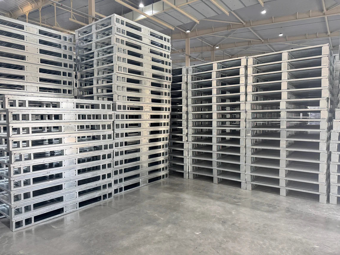 Stacked metal pallets